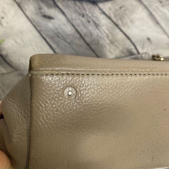 Kate Spade Chain and Leather Strap Magnetic Closure Gray Tan Tote Handbag Purse - Picture 14 of 16